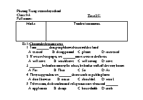Đề kiểm tra 15p số 3 Tiếng anh lớp 9 - Trường THCS Phương Trung